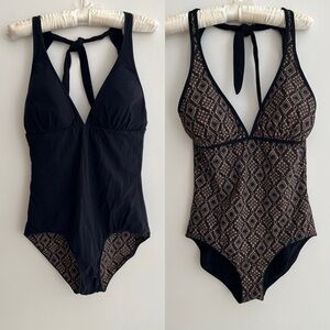 COMMANDO Reversible One Piece Swimsuit Black Nude Lace Plunging Neckline Beach